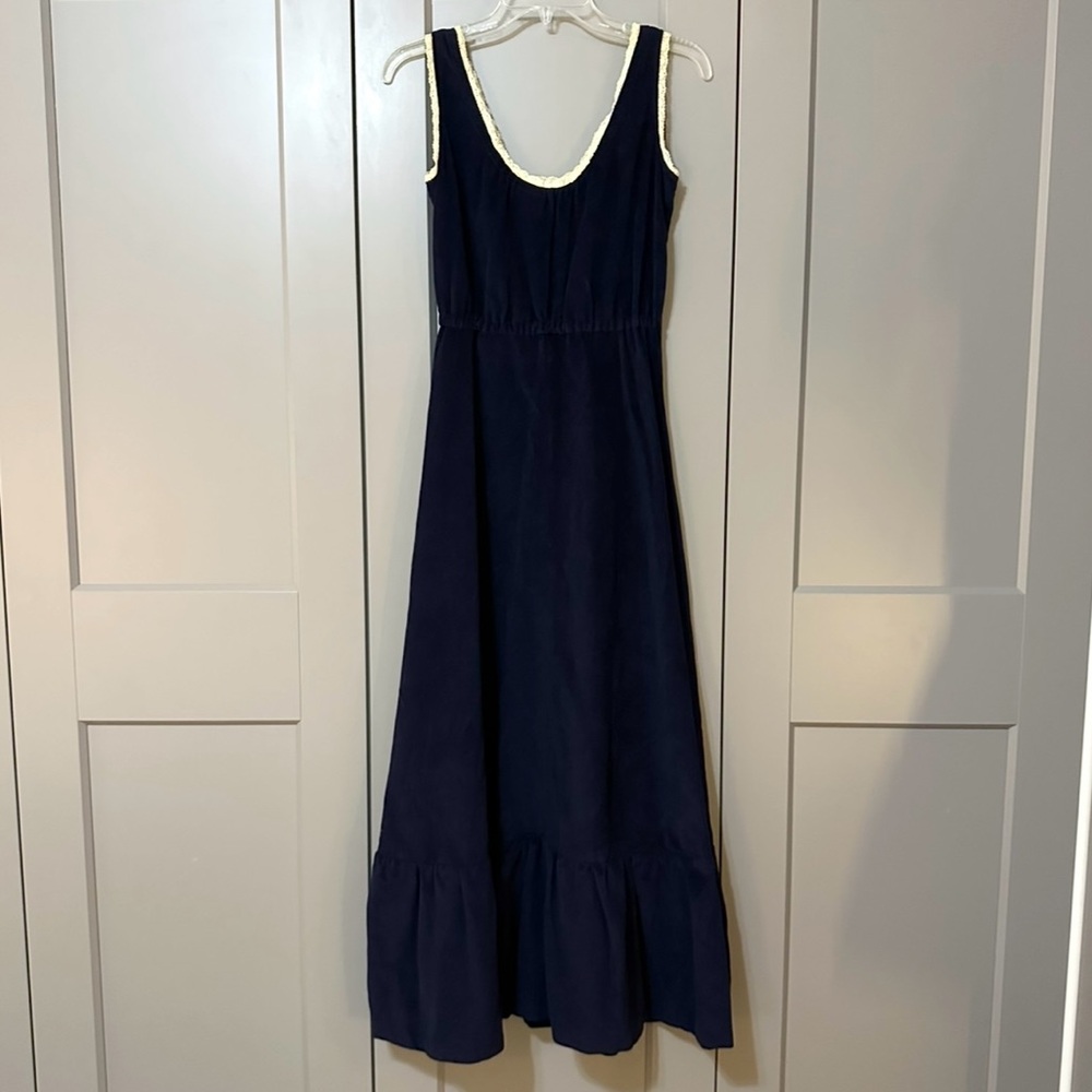 Vintage 1970s Byer Too Sleeveless Maxi Dress Ruffled Hem Lace Up Detail Size XS - Picture 2 of 8